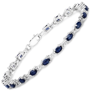 Sapphire Bracelet, Genuine Blue Sapphire Ovals .925 Sterling Silver Tennis Bracelet, September Birthstone, Bridesmaid Gift