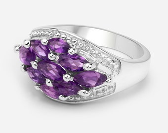 Amethyst Ring / Amethyst Silver Cluster Ring / Natural Amethyst Ring / February Birthstone Ring