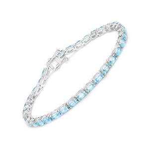 Blue Zircon Bracelet, Blue Zircon Silver Bracelet, Blue Zircon Oval Tennis Bracelet, Oval Blue Zircon Tennis Bracelet