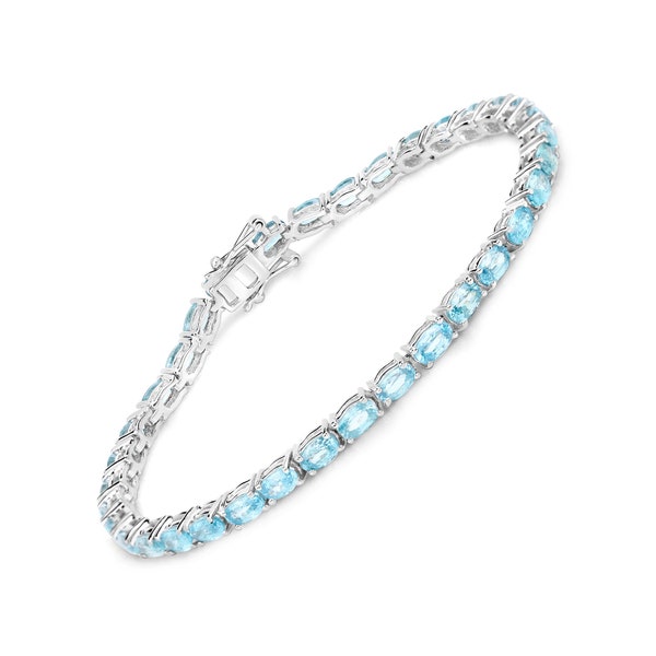 Blue Zircon Bracelet, Blue Zircon Silver Bracelet, Blue Zircon Oval Tennis Bracelet, Oval Blue Zircon Tennis Bracelet