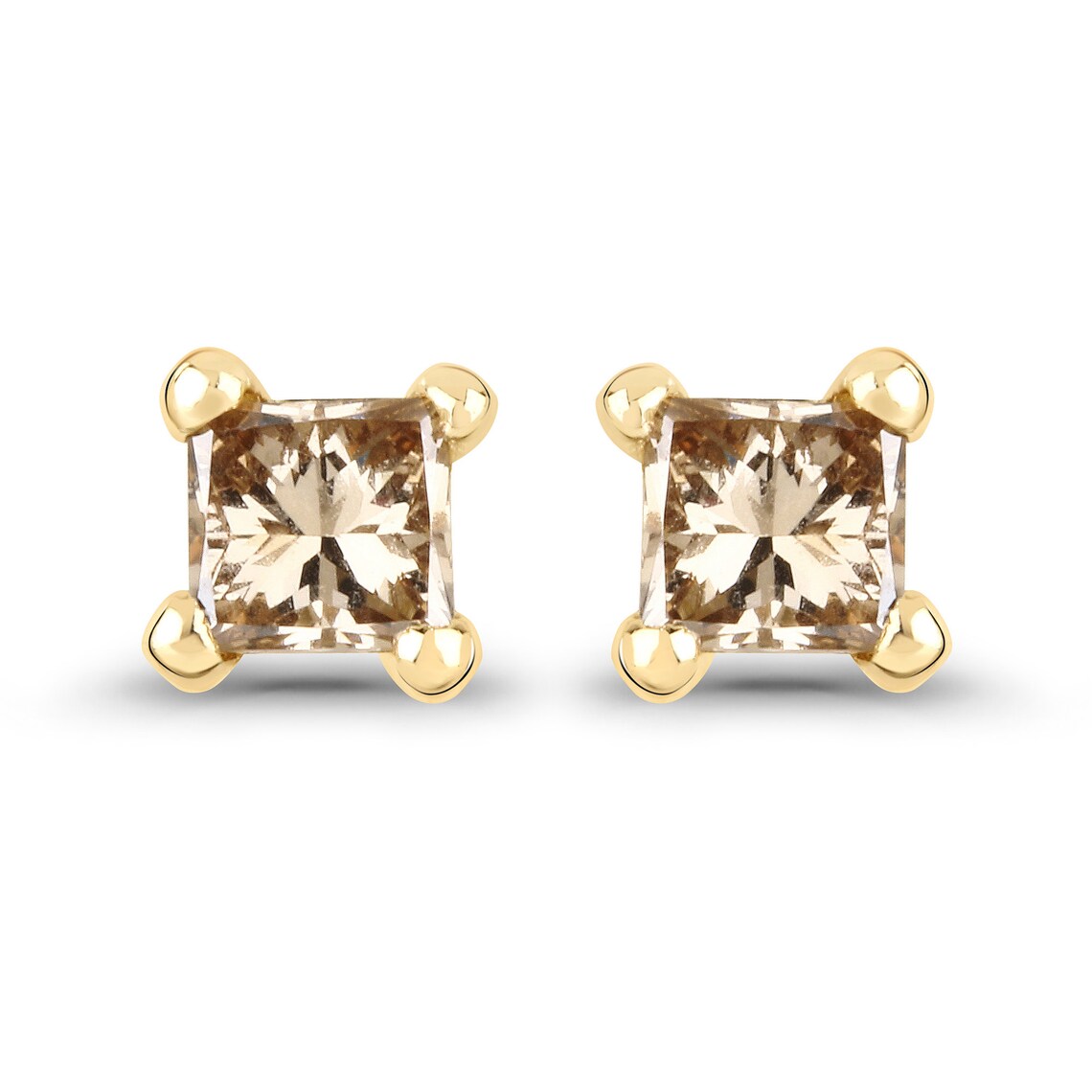 Champagne Diamond Earrings 14k Solid Yellow Gold PrincessCut Etsy