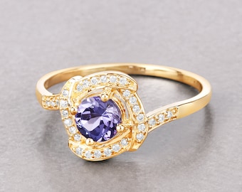 Tanzanite Ring, Solid 14k Yellow Gold Tanzanite Diamond Ring, Lavender Gemstone Ring, Minimalist Ring, Dainty Gold Ring, Bridesmaid Gift