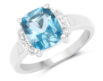 Blue Topaz Ring, Cushion Sky Blue Topaz Cocktail Ring, Sky Blue Topaz Silver Ring, December Birthstone Ring