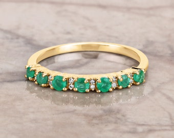 14kt Gold Emerald & Diamond Ring, Eternity Ring, Green Ring, May Birtstone Ring, Minimalist Ring, Solid Gold, Diamond Ring, Bridesmaid Gift