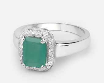 Emerald Ring, Natural Emerald Silver Ring, Emerald Cocktail Ring for Women, Sterling Silver Emerald Ring, May Birthstone Ring