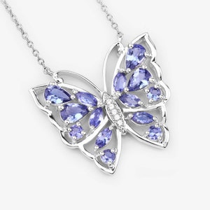 Tanzanite Pendant, Genuine Tanzanite Sterling Silver Butterfly Pendant Necklace for Women, Tanzanite Butterfly Pendant Gift for Her