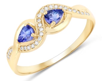 Tanzanite Ring, Solid 14k Yellow Gold Tanzanite Diamond Ring for Her, Deep Lavender Gemstone Gold Ring, Minimalist Ring, Dainty Gold Ring