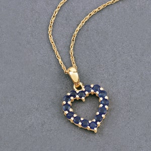 Blue Sapphire Pendant, 10kt Gold Natural Blue Sapphire Heart Pendant Necklace, September Birthstone, Minimalist Jewelry, Bridesmaid Gift