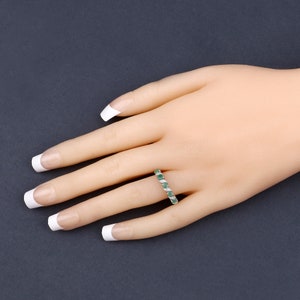 Emerald Ring, Natural Emerald 5-Stone Sterling Silver Ring for Women, May Birthstone Ring, Green Gemstone Ring, Gift for Her