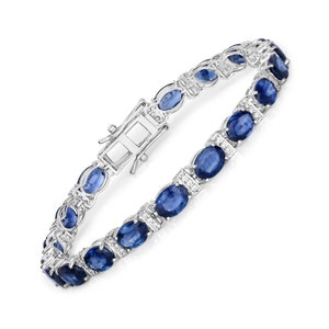 Gold Bracelet, 14k Gold Sapphire Bracelet, Genuine Blue Sapphire Ovals and Diamond Gold Bracelet for Women, September Birthstone Bracelet