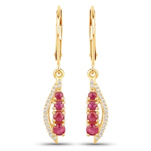 Natural Ruby Earrings, 14k Yellow Gold Ruby and Diamond Earrings, July Birthstone, Gold Dangle Earrings, Minimalist Jewelry, Christmas Gift