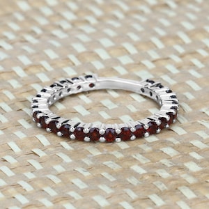 Garnet Ring, Natural Garnet Rounds Full Eternity Band Ring in .925 Sterling Silver, January Birthstone, Engagement Ring, Promise Ring