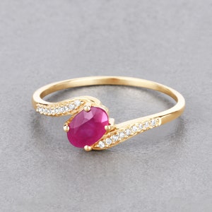 Ruby Ring, Ruby Yellow Gold Ring, 14k Yellow Gold Ruby Ring, Bypass Ruby Ring, Natural Ruby, July Birthstone, Gold Ring For Women