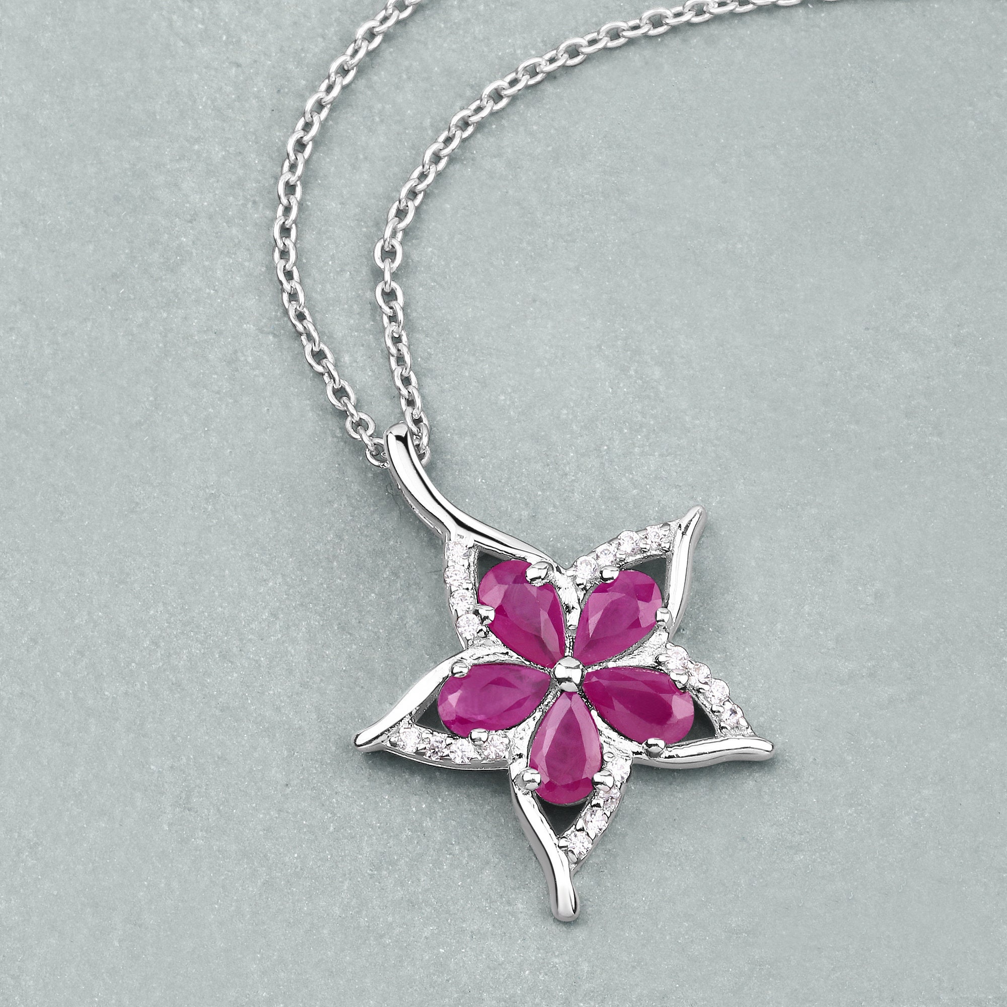 【argen】Ruby point silver925 necklace Cz .925 Sterling Silver Rhodium Plated Ascher Cut Emerald