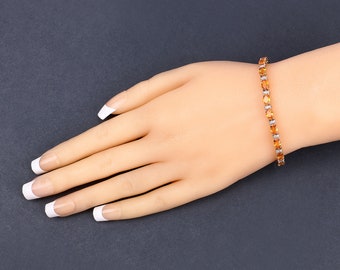 14K Gold Orange Sapphire Bracelet, Genuine Orange Sapphire