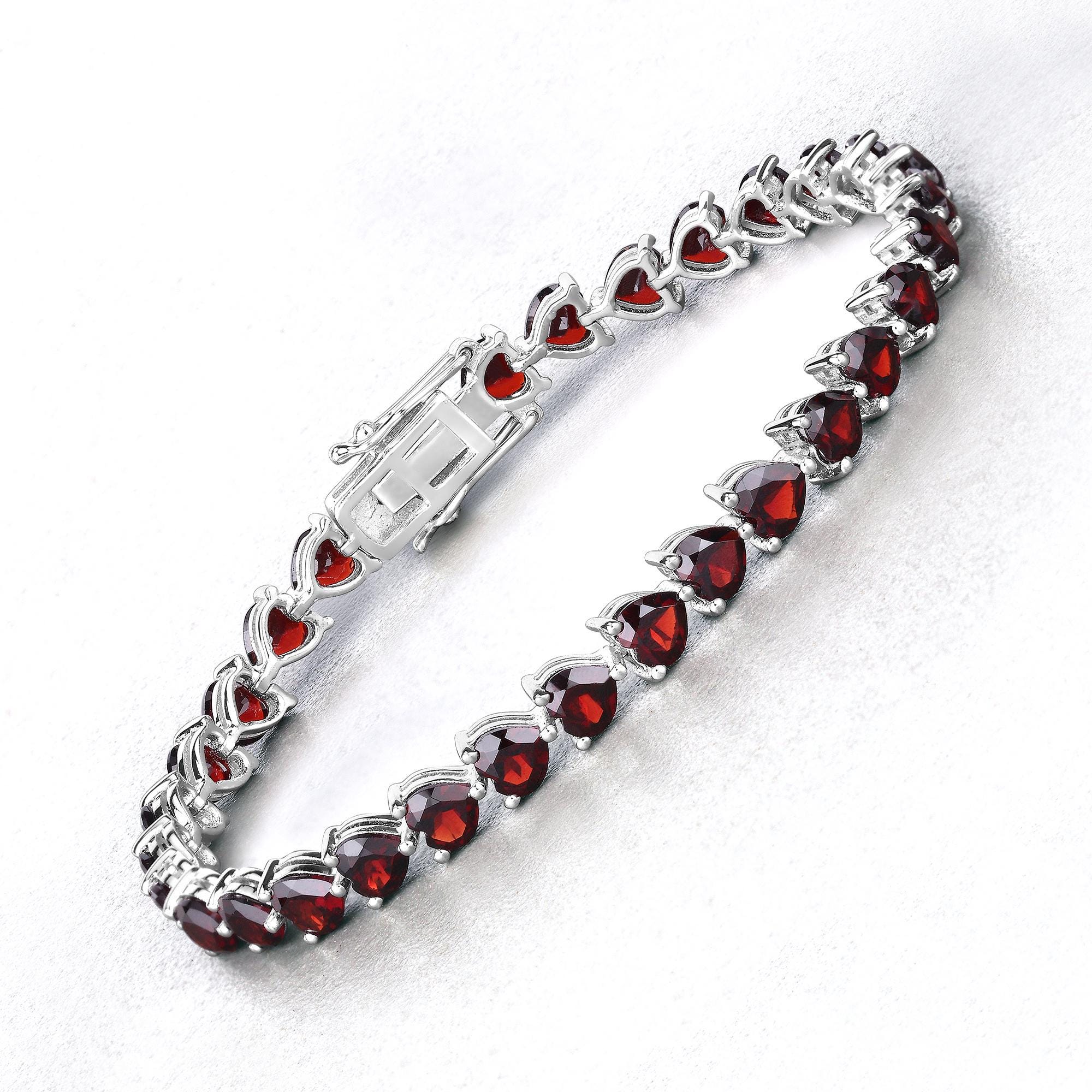 Garnet Bracelet, Genuine Garnet Heart's Tennis Bracelet in