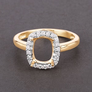14k Gold Semi Mount Ring with Natural Diamonds, Customizable Yellow Gold Ring Semi-Mount, 14k Diamond Semi-Mount - holds 9x7mm Cushion Stone