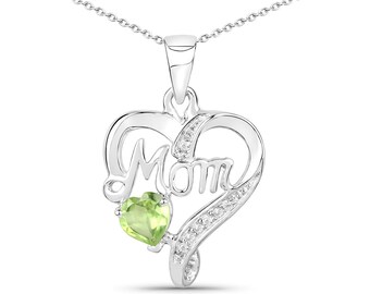 Peridot Pendant, Genuine Peridot Sterling Silver Pendant, Peridot 'Mom' Pendant for Women, August Birthstone Pendant, Mothers Day Gift