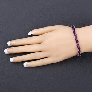 Amethyst Bracelet, Multi-Cut Natural Amethyst Gemstones Tennis Bracelet in Sterling Silver, February Birthstone, Ideal Anniversary Gift