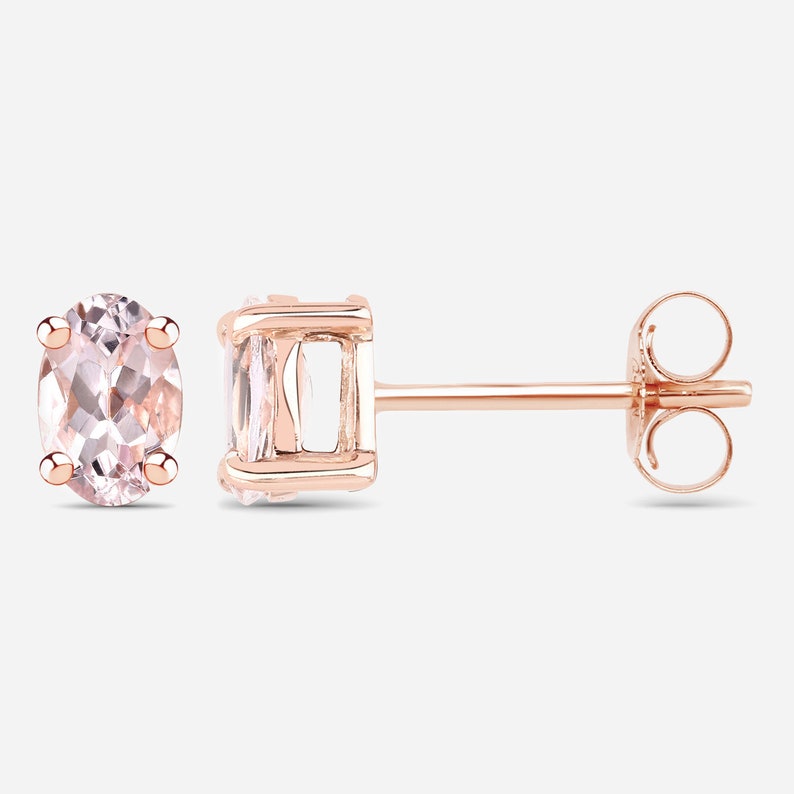 14K Rose Gold Plated 0.80 Carat Genuine Morganite .925 Sterling Silver Earrings, Natural Morganite Stud Earrings for Her