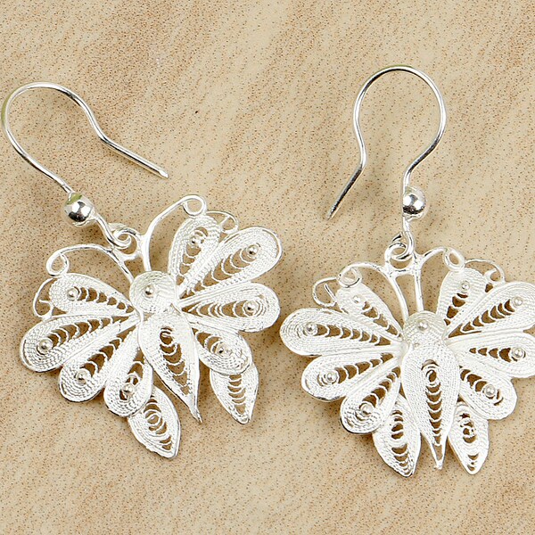 Woven Earrings, Handmade Wire Wrapped Sterling Silver Woven Butterfly Earrings, Woven Sterling Silver Earrings, Comfortable Earring, Artisan