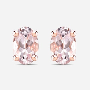 14K Rose Gold Plated 0.80 Carat Genuine Morganite .925 Sterling Silver Earrings, Natural Morganite Stud Earrings for Her