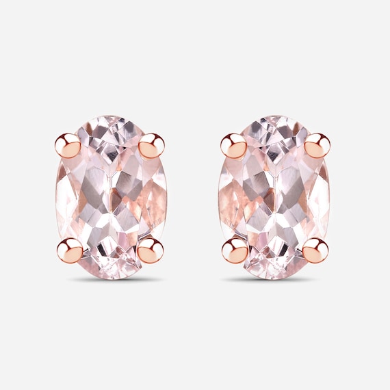 Oval Pink Morganite Stud Earrings Rose Gold-plated Sterling Silver Oval Pink Morganite Stud Earrings Rose Gold-plated Sterling Silver