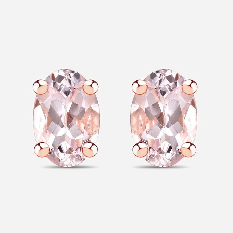 14K Rose Gold Plated 0.80 Carat Genuine Morganite .925 Sterling Silver Earrings, Natural Morganite Stud Earrings for Her