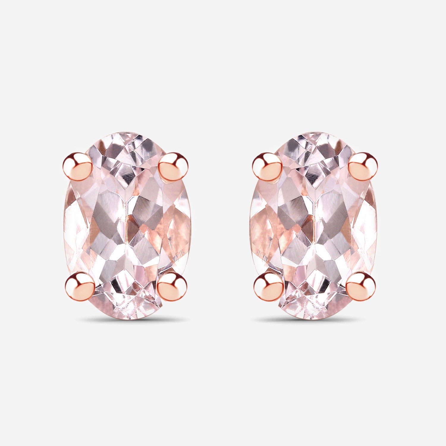14K Rose Gold Plated 0.80 Carat Genuine Morganite .925 Sterling Silver Earrings, Natural Morganite Stud Earrings for Her
