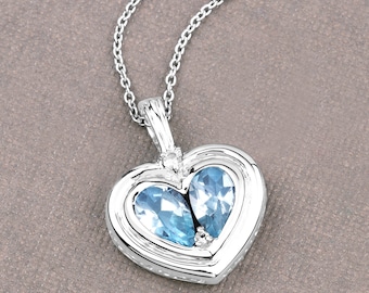 Blue Topaz Pendant, Genuine Blue Topaz Sterling Silver Heart