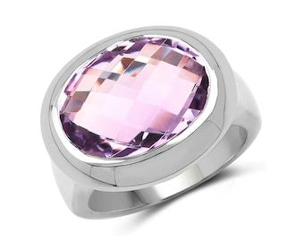 Natural Pink Amethyst Ring, Pink Amethyst Oval Sterling Silver Ring, Purple Amethyst Ring for Women, February Birthstone Ring