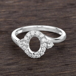 14k Gold Semi Mount Ring with Natural Diamonds, Customizable White Gold Ring Semi-Mount, 14k Diamond Semi-Mount - holds 7x5mm Oval Stone