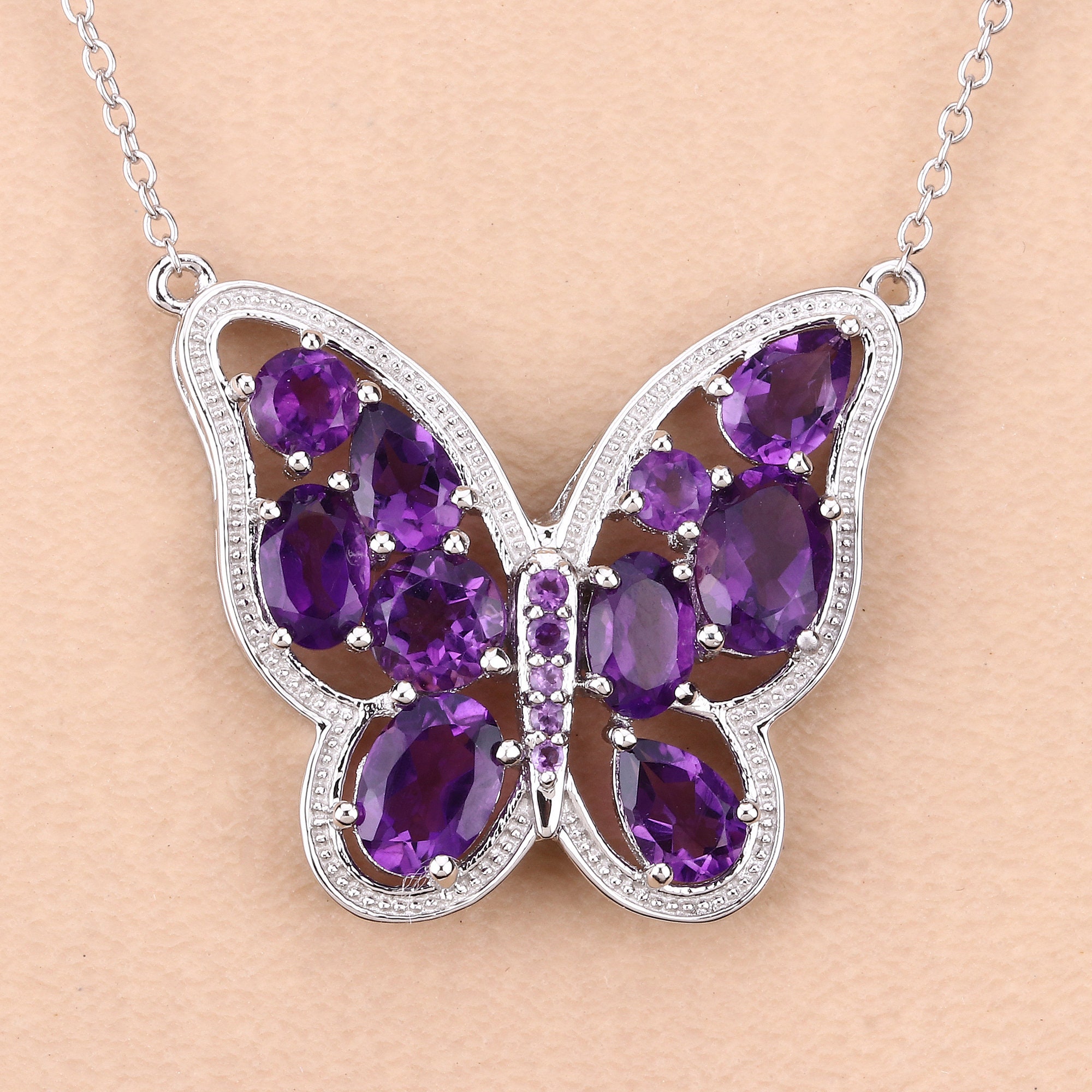 Pendentif Papillon Avec Améthyste Et Chaîne En Argent - Bijou élégant, Neuf Avec étiquettes, Envoi De France