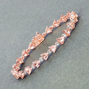 14k Gold Morganite Bracelet, Genuine Morganite and Diamond Rose Gold Tennis Bracelet, Bridal Rose Gold Bracelet, Morganite Bridal Bracelet
