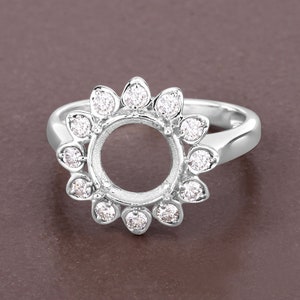 14k Gold Semi Mount Ring with Natural Diamonds, Customizable White Gold Ring Semi-Mount, 14k Diamond Semi-Mount - holds 8.00mm Round Stone