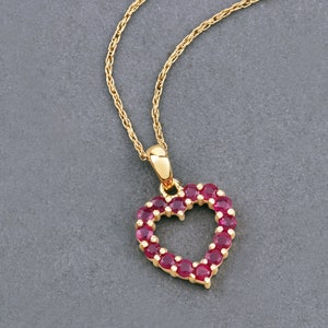 Ruby Pendant, 10kt Gold Natural Ruby Heart Pendant Necklace, July Birthstone, Minimalist Jewelry, Bridesmaid Gift, Christmas Gift