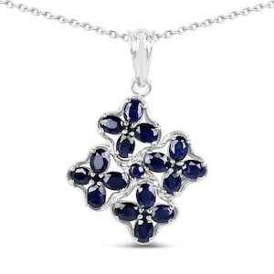 Sapphire Pendant, Natural Blue Sapphire Sterling Silver Pendant Necklace for Women, September Birthstone Necklace, Real Sapphire Pendant