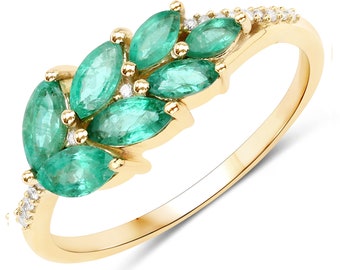 14kt Gold Emerald & Diamond Ring, Natural Green Emerald Gold Ring for Women, Emerald Minimalist Ring, Dainty Emerald Ring, Bridesmaid Gift