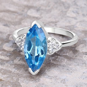 Swiss Blue Topaz Ring, Swiss Blue Topaz Marquise Ring, Swiss Blue Topaz Silver Ring, December Birthstone Ring, Gift for Sister