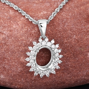 14k Gold Semi Mount Pendant with Natural Diamonds, Customizable Gold Pendant Semi-Mount, 14k Diamond Semi-Mount - holds 11x9mm Oval Stone