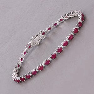 14k Gold Ruby Tennis Bracelet, Ruby Tennis Bracelet, July Birthstone Bracelet, Genuine Ruby and Diamond White Gold Bracelet for Women