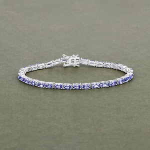 Tanzanite Bracelet, Natural Tanzanite Oval Tennis Bracelet in .925 Sterling Silver with Rhodium Plating, December Birthstone