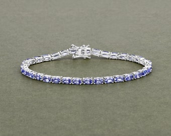 Tanzanite Bracelet, Natural Tanzanite Oval Tennis Bracelet in .925 Sterling Silver with Rhodium Plating, December Birthstone