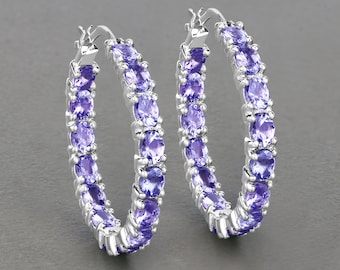 Boucles D'oreilles Pendantes En Argent 925 Avec Tanzanite Et Topaze - Fermoir à Crémaillère (monachella)