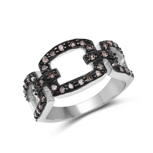 Champagne Diamond Ring, Genuine Champagne Diamond Ring Sterling Silver, Champagne Diamond Ring for Women, April Birthstone, Silver Diamond