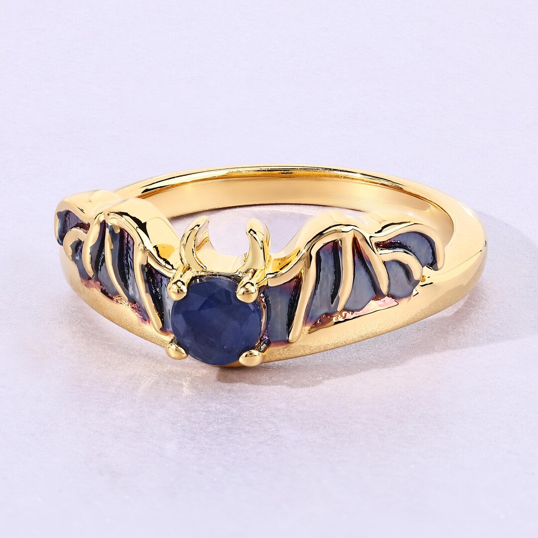 Blue Sapphire Bat Wing Ring, Gothic Statement Bat Jewelry, Two-tone ...