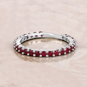 Ruby Ring, Genuine Ruby Sterling Silver Ring, Ruby Eternity Band Ring for Women, July Birthstone Ring for Her