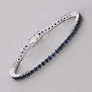 14k Gold Blue Sapphire Bracelet, Genuine Blue Sapphire Rounds Gold Bracelet for Women, Blue Sapphire Gold Tennis Bracelet, Gift for Her