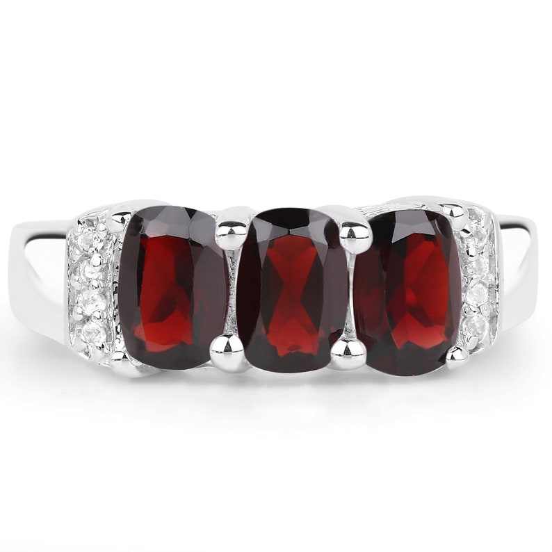 Garnet Silver Ring, Natural 3-Stone Garnet Ring in 925 Sterling Silver, Mozambique Garnet Silver Ring, January Birthstone Ring