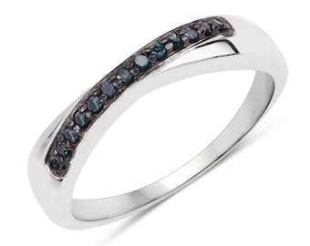 Blue Diamond Ring, Natural Blue Diamond Sterling Silver Band Ring, April Birthstone Ring, Ice Blue Diamond Ring, Bridal Diamond Ring